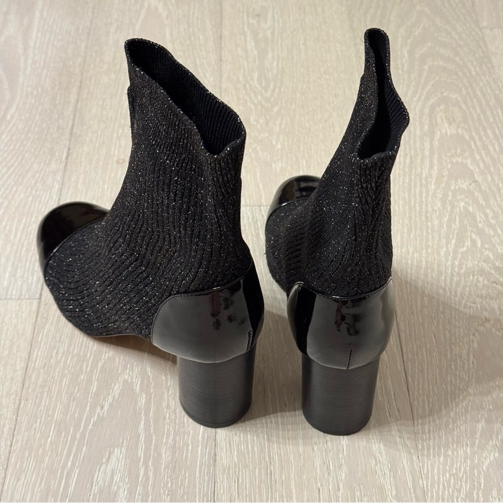 Sandro Paris Lyv Glitter Black Sock Boots with  Patent Leather Captoe - like new - Picture 5 of 6